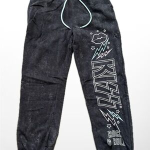 Kiss Black Joggers with Light Blue and pink Graphics